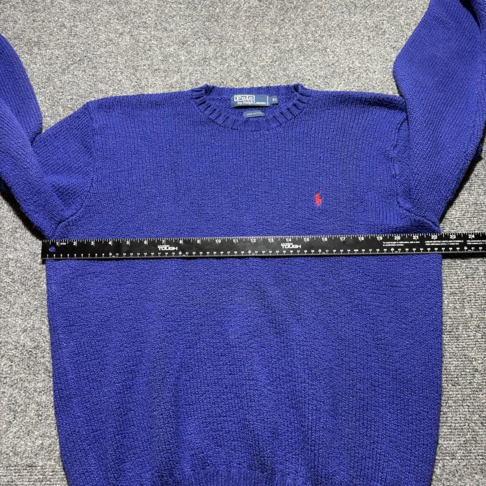 Polo Ralph Lauren Mens XL Royal Blue Cotton Knit Crewneck Sweater Red Pony Logo